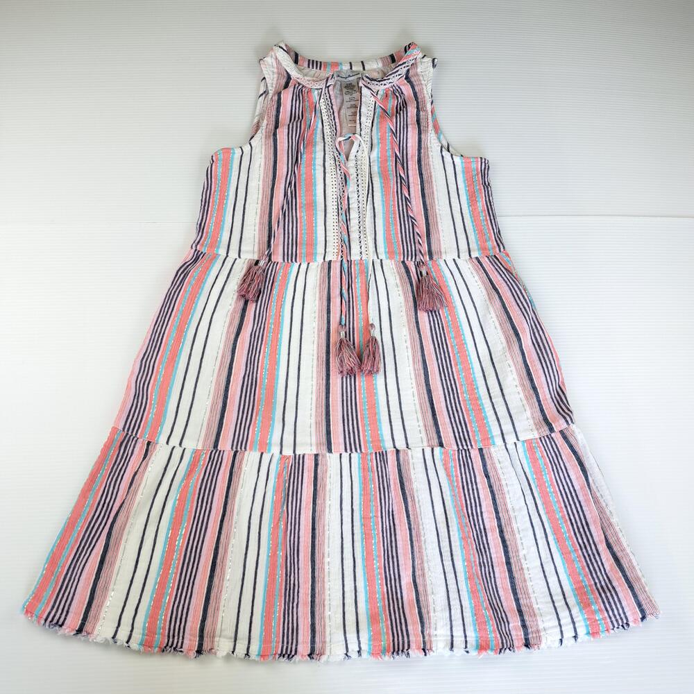 Tommy Bahama Dress Womens Medium Multicolor Stripe Tassel Tank Sundress Beach